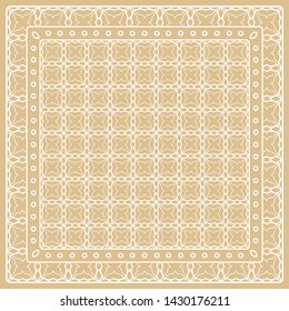 Abstract colored graphic pattern. Geometric ornament with frame, border. Line art, lace, embroidery background. Bandanna, shawl, scarf, tablecloth design for textile fabric print