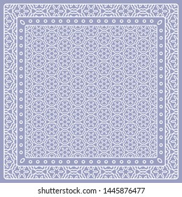Abstract colored graphic pattern. Geometric ornament with frame, border. Line art, lace, embroidery background. Bandanna, shawl, scarf, tablecloth design for textile fabric print