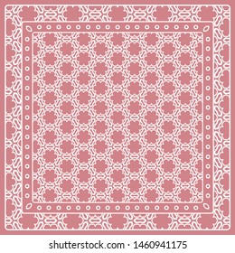 Abstract colored graphic pattern. Geometric ornament with frame, border. Line art, lace, embroidery background. Bandanna, shawl, scarf, tablecloth design for textile fabric print