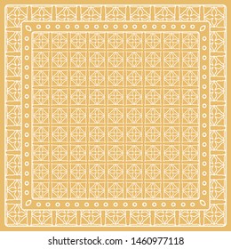 Abstract colored graphic pattern. Geometric ornament with frame, border. Line art, lace, embroidery background. Bandanna, shawl, scarf, tablecloth design for textile fabric print