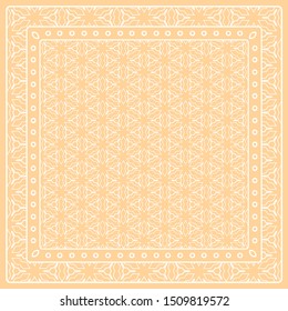 Abstract colored graphic pattern. Geometric ornament with frame, border. Line art, lace, embroidery background. Bandanna, shawl, scarf, tablecloth design for textile fabric print