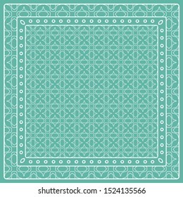 Abstract colored graphic pattern. Geometric ornament with frame, border. Line art, lace, embroidery background. Bandanna, shawl, scarf, tablecloth design for textile fabric print