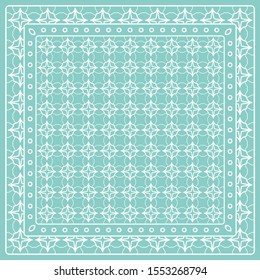 Abstract colored graphic pattern. Geometric ornament with frame, border. Line art, lace, embroidery background. Bandanna, shawl, scarf, tablecloth design for textile fabric print