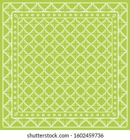 Abstract colored graphic pattern. Geometric ornament with frame, border. Line art, lace, embroidery background. Bandanna, shawl, scarf, tablecloth design for textile fabric print