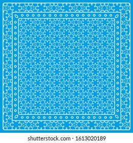 Abstract colored graphic pattern. Geometric ornament with frame, border. Line art, lace, embroidery background. Bandanna, shawl, scarf, tablecloth design for textile fabric print