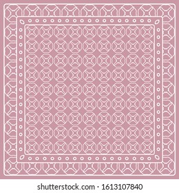 Abstract colored graphic pattern. Geometric ornament with frame, border. Line art, lace, embroidery background. Bandanna, shawl, scarf, tablecloth design for textile fabric print