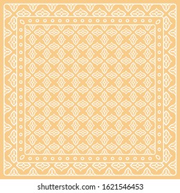 Abstract colored graphic pattern. Geometric ornament with frame, border. Line art, lace, embroidery background. Bandanna, shawl, scarf, tablecloth design for textile fabric print