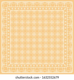 Abstract colored graphic pattern. Geometric ornament with frame, border. Line art, lace, embroidery background. Bandanna, shawl, scarf, tablecloth design for textile fabric print