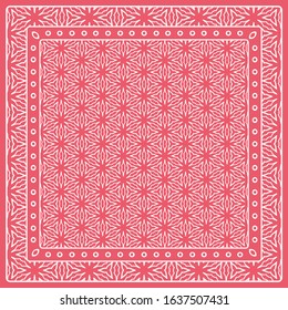 Abstract colored graphic pattern. Geometric ornament with frame, border. Line art, lace, embroidery background. Bandanna, shawl, scarf, tablecloth design for textile fabric print