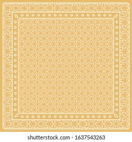 Abstract colored graphic pattern. Geometric ornament with frame, border. Line art, lace, embroidery background. Bandanna, shawl, scarf, tablecloth design for textile fabric print