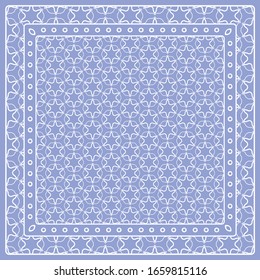 Abstract colored graphic pattern. Geometric ornament with frame, border. Line art, lace, embroidery background. Bandanna, shawl, scarf, tablecloth design for textile fabric print
