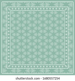 Abstract colored graphic pattern. Geometric ornament with frame, border. Line art, lace, embroidery background. Bandanna, shawl, scarf, tablecloth design for textile fabric print