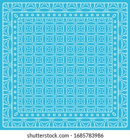 Abstraktes farbiges Grafikmuster. Geometrisches Ornament mit Rahmen, Rahmen. Line Art, Spitze, Stickereihintergrund. Bandanna, Schal, Schal, Tischdecken-Design für Stoffdruck