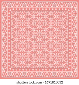 Abstract colored graphic pattern. Geometric ornament with frame, border. Line art, lace, embroidery background. Bandanna, shawl, scarf, tablecloth design for textile fabric print
