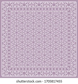 Abstract colored graphic pattern. Geometric ornament with frame, border. Line art, lace, embroidery background. Bandanna, shawl, scarf, tablecloth design for textile fabric print