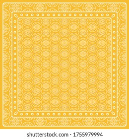 Abstract colored graphic pattern. Geometric ornament with frame, border. Line art, lace, embroidery background. Bandanna, shawl, scarf, tablecloth design for textile fabric print