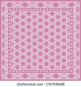 Abstract colored graphic pattern. Geometric ornament with frame, border. Line art, lace, embroidery background. Bandanna, shawl, scarf, tablecloth design for textile fabric print