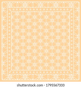 Abstract colored graphic pattern. Geometric ornament with frame, border. Line art, lace, embroidery background. Bandanna, shawl, scarf, tablecloth design for textile fabric print
