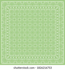 Abstract colored graphic pattern. Geometric ornament with frame, border. Line art, lace, embroidery background. Bandanna, shawl, scarf, tablecloth design for textile fabric print
