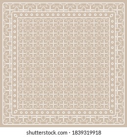 Abstract colored graphic pattern. Geometric ornament with frame, border. Line art, lace, embroidery background. Bandanna, shawl, scarf, tablecloth design for textile fabric print