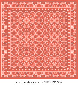 Abstract colored graphic pattern. Geometric ornament with frame, border. Line art, lace, embroidery background. Bandanna, shawl, scarf, tablecloth design for textile fabric print