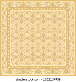 Abstract colored graphic pattern. Geometric ornament with frame, border. Line art, lace, embroidery background. Bandanna, shawl, scarf, tablecloth design for textile fabric print