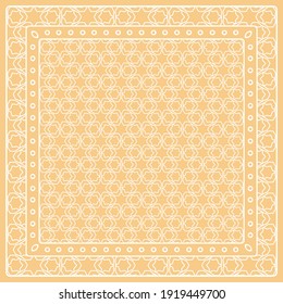 Abstract colored graphic pattern. Geometric ornament with frame, border. Line art, lace, embroidery background. Bandanna, shawl, scarf, tablecloth design for textile fabric print