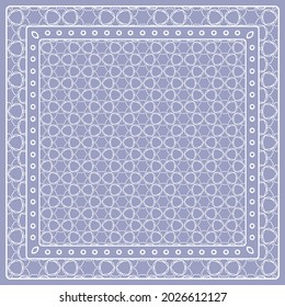 Abstract colored graphic pattern. Geometric ornament with frame, border. Line art, lace, embroidery background. Bandanna, shawl, scarf, tablecloth design for textile fabric print