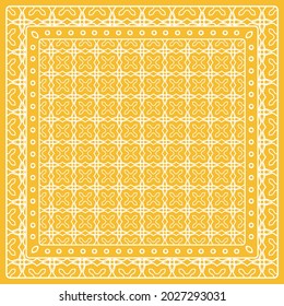 Abstract colored graphic pattern. Geometric ornament with frame, border. Line art, lace, embroidery background. Bandanna, shawl, scarf, tablecloth design for textile fabric print