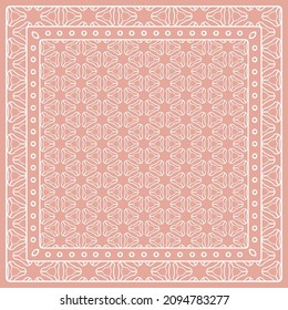 Abstract colored graphic pattern. Geometric ornament with frame, border. Line art, lace, embroidery background. Bandanna, shawl, scarf, tablecloth design for textile fabric print