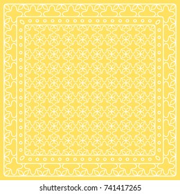 Abstract colored graphic pattern. Geometric ornament with frame, border. Line art, lace, embroidery background. Bandanna, shawl, scarf, tablecloth design for textile fabric print