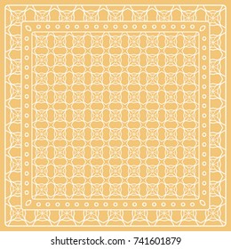 Abstract colored graphic pattern. Geometric ornament with frame, border. Line art, lace, embroidery background. Bandanna, shawl, scarf, tablecloth design for textile fabric print