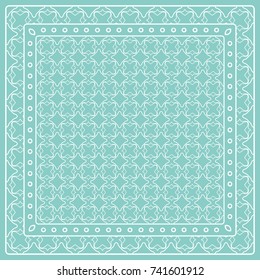 Abstract colored graphic pattern. Geometric ornament with frame, border. Line art, lace, embroidery background. Bandanna, shawl, scarf, tablecloth design for textile fabric print