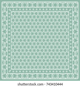 Abstract colored graphic pattern. Geometric ornament with frame, border. Line art, lace, embroidery background. Bandanna, shawl, scarf, tablecloth design for textile fabric print