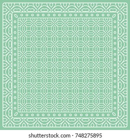 Abstract colored graphic pattern. Geometric ornament with frame, border. Line art, lace, embroidery background. Bandanna, shawl, scarf, tablecloth design for textile fabric print