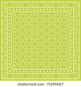 Abstract colored graphic pattern. Geometric ornament with frame, border. Line art, lace, embroidery background. Bandanna, shawl, scarf, tablecloth design for textile fabric print