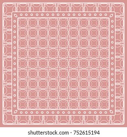 Abstract colored graphic pattern. Geometric ornament with frame, border. Line art, lace, embroidery background. Bandanna, shawl, scarf, tablecloth design for textile fabric print