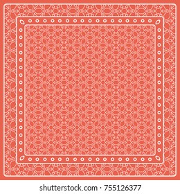 Abstract colored graphic pattern. Geometric ornament with frame, border. Line art, lace, embroidery background. Bandanna, shawl, scarf, tablecloth design for textile fabric print