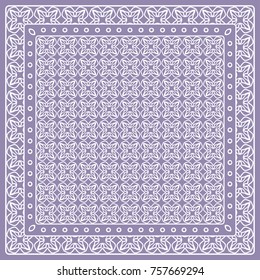 Abstract colored graphic pattern. Geometric ornament with frame, border. Line art, lace, embroidery background. Bandanna, shawl, scarf, tablecloth design for textile fabric print