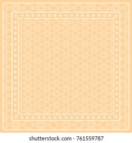 Abstract colored graphic pattern. Geometric ornament with frame, border. Line art, lace, embroidery background. Bandanna, shawl, scarf, tablecloth design for textile fabric print
