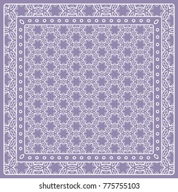 Abstract colored graphic pattern. Geometric ornament with frame, border. Line art, lace, embroidery background. Bandanna, shawl, scarf, tablecloth design for textile fabric print