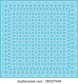 Abstract colored graphic pattern. Geometric ornament with frame, border. Line art, lace, embroidery background. Bandanna, shawl, scarf, tablecloth design for textile fabric print