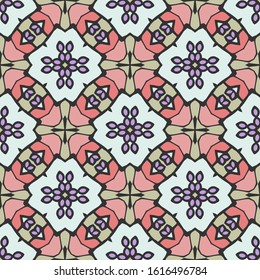 Abstract colored graphic seamless pattern. Geometric ornament with frame, border. Bandanna, shawl, scarf, tablecloth design for textile fabric print