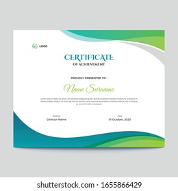 Abstract Colored Green And Blue Waves Certificate Design
