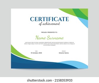 Abstract Colored Green and Blue Waves Certificate Design