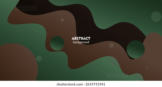 Abstract colored green and brown wave fluid 3D background. Trendy shape pattern design. Modern banner background. Vector Eps10