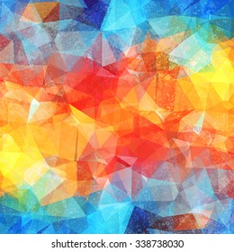 Abstract colored grunge bright summer background, triangular geometric style