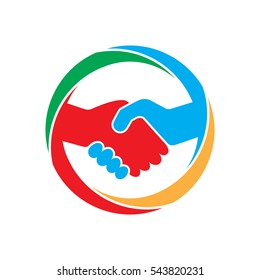 Abstract colored handshake icon. Handshake sign in the circle, on white background. Vector illustration.