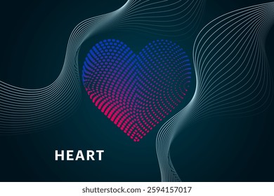 Abstract colored heart with futuristic wave dotted background. modern Vector background with love Heart Symbol. Love icon Illustration poster vector background template. Eps 10