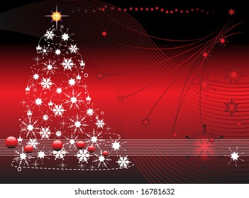 Abstract colored illustration with Christmas tree made from white snowflakes